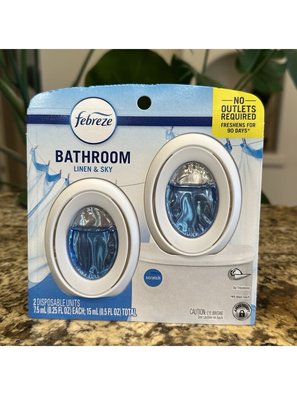 Febreze Small Spaces Air Freshener Linen Sky Odor Eliminator 0.5 Fl Oz 45 Days